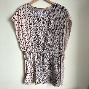 Smart Set beige and black print elastic waist tunic top size medium womens